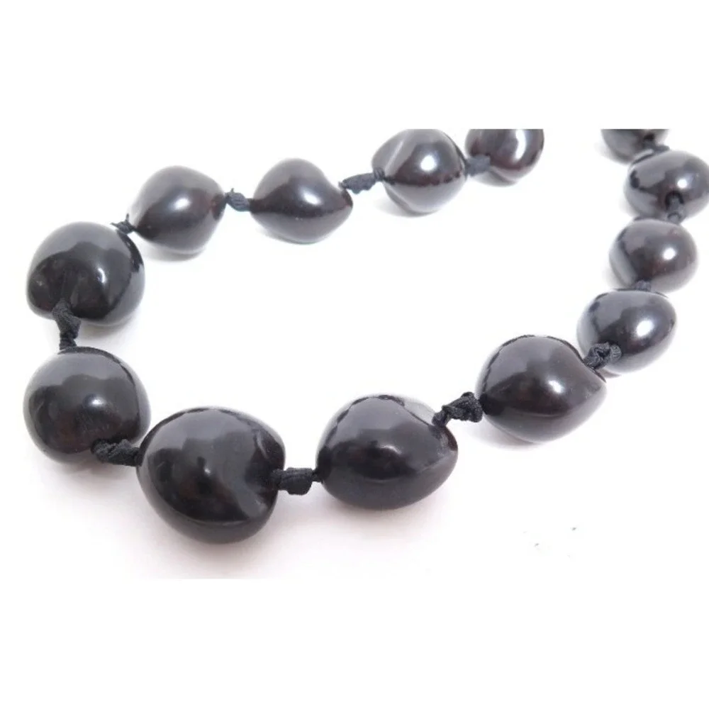 BLACK KUKUI NUT‎ BEAD LEI NECKLACE HAWAIIN JEWELRY